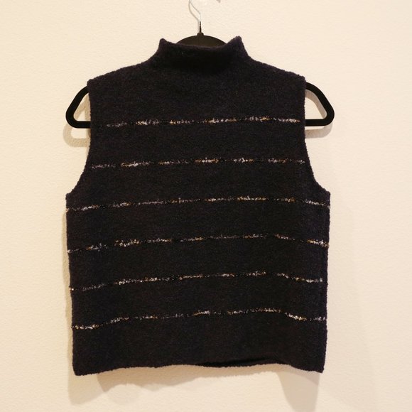 Vintage Amina Rubinacci navy blue Turtleneck Sleeveless Knit Top Sweater Vest - Picture 4 of 5